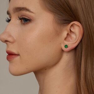 CZ Emerald Green 14k Gold Plated Stud Earrings. New.